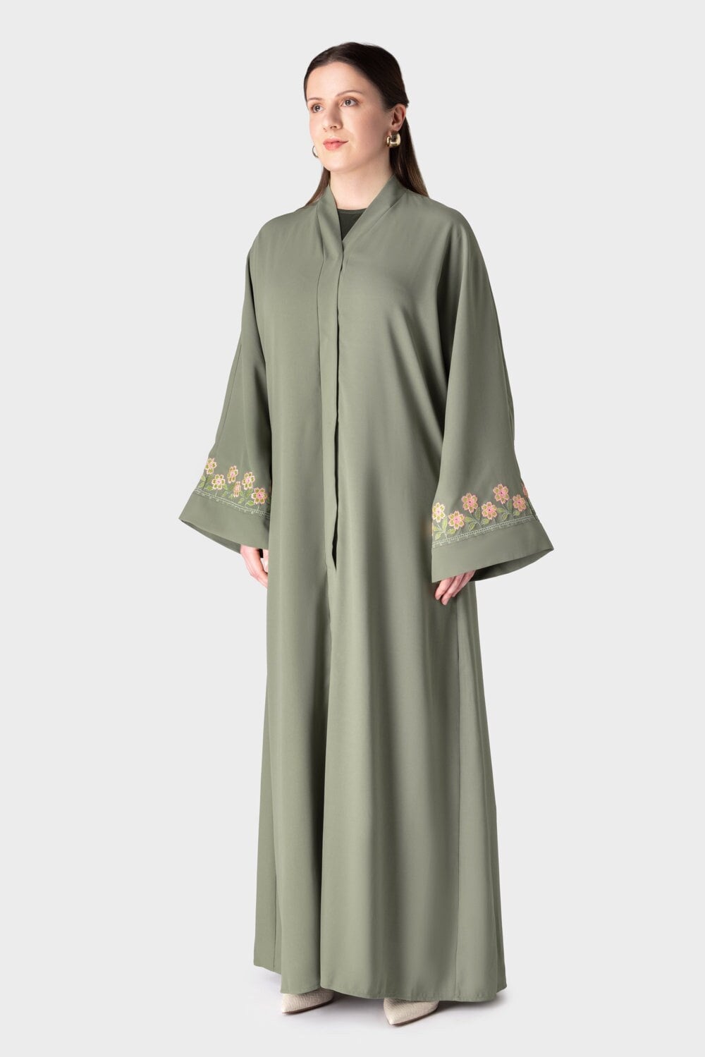 Embroidered Ferace Abaya 241 Olive Green main image 0