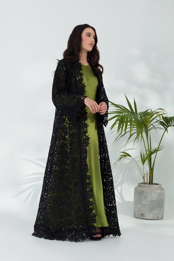 Black Lace Open Abaya Etsy Canada