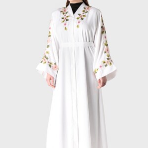 Women White & Blue Floral Abaya Dress