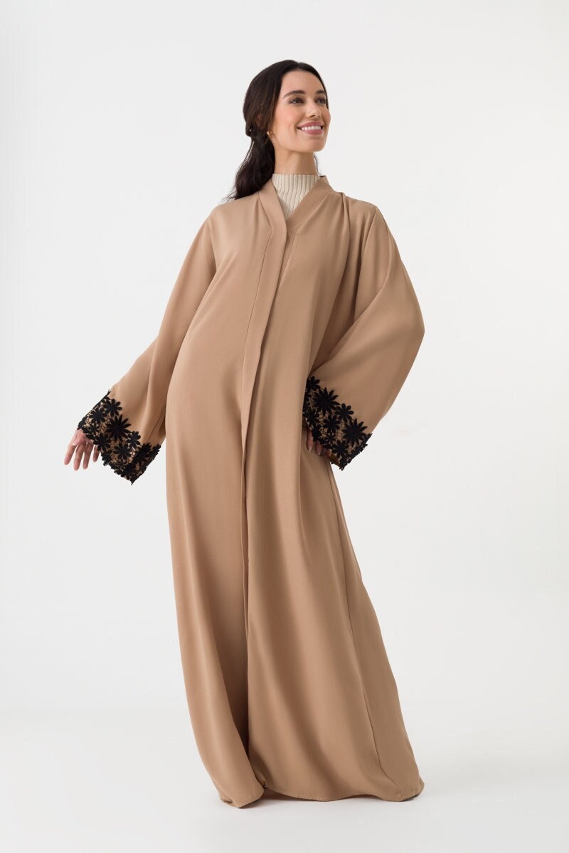 Beige Peach Open Abaya