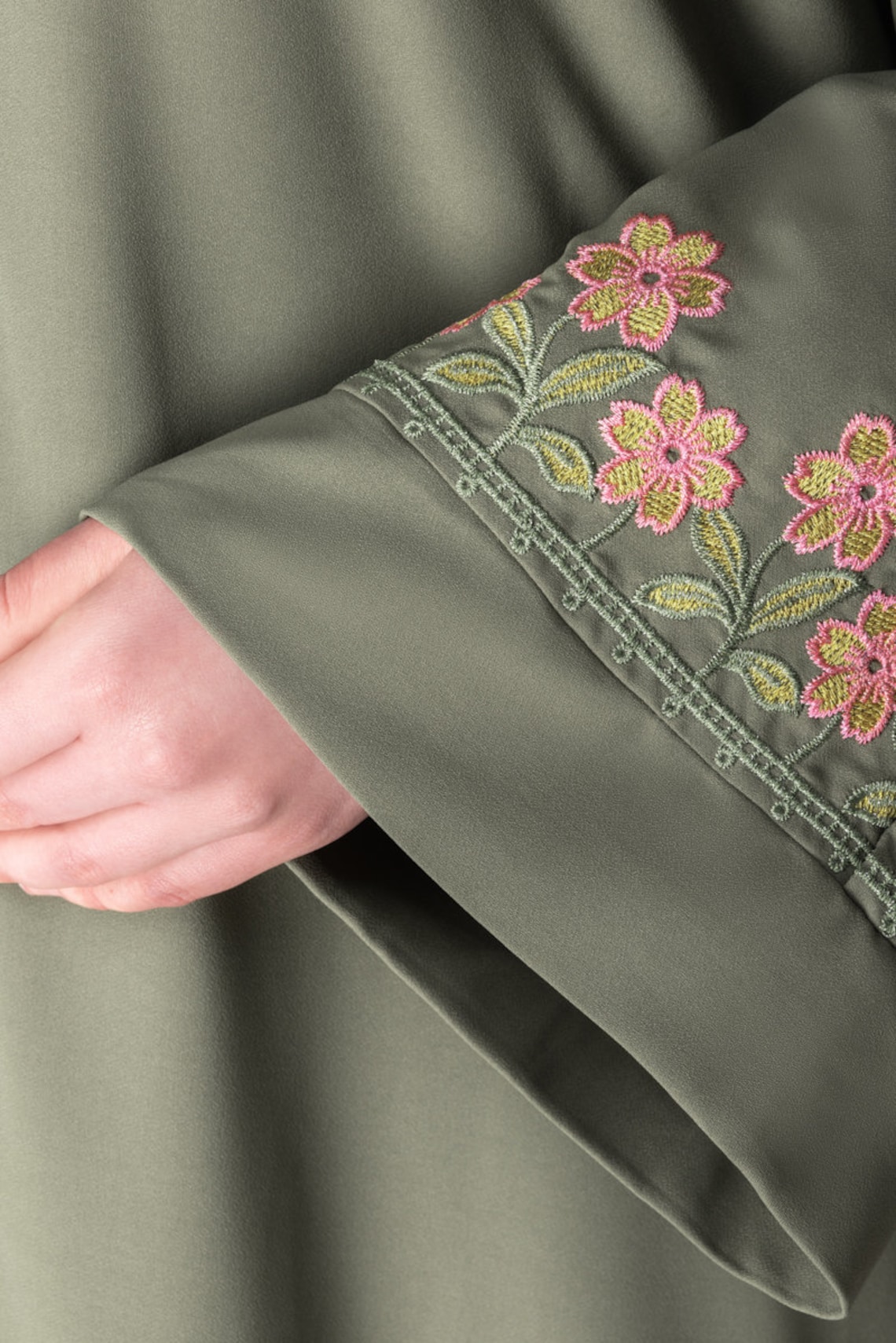 Modern Smoking sleeve abaya with pleats at the chest In the Shade Sage Green main image 1