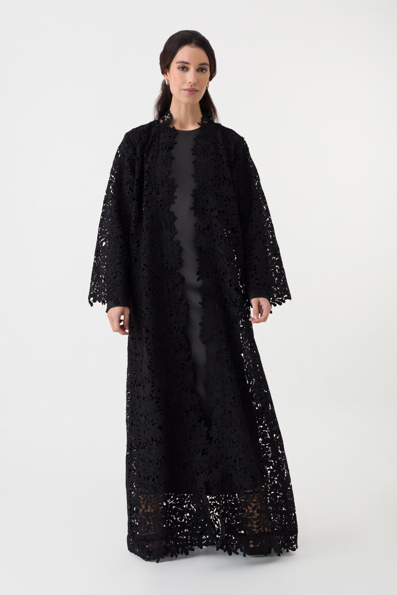 Black Lace Open Abaya Etsy Canada