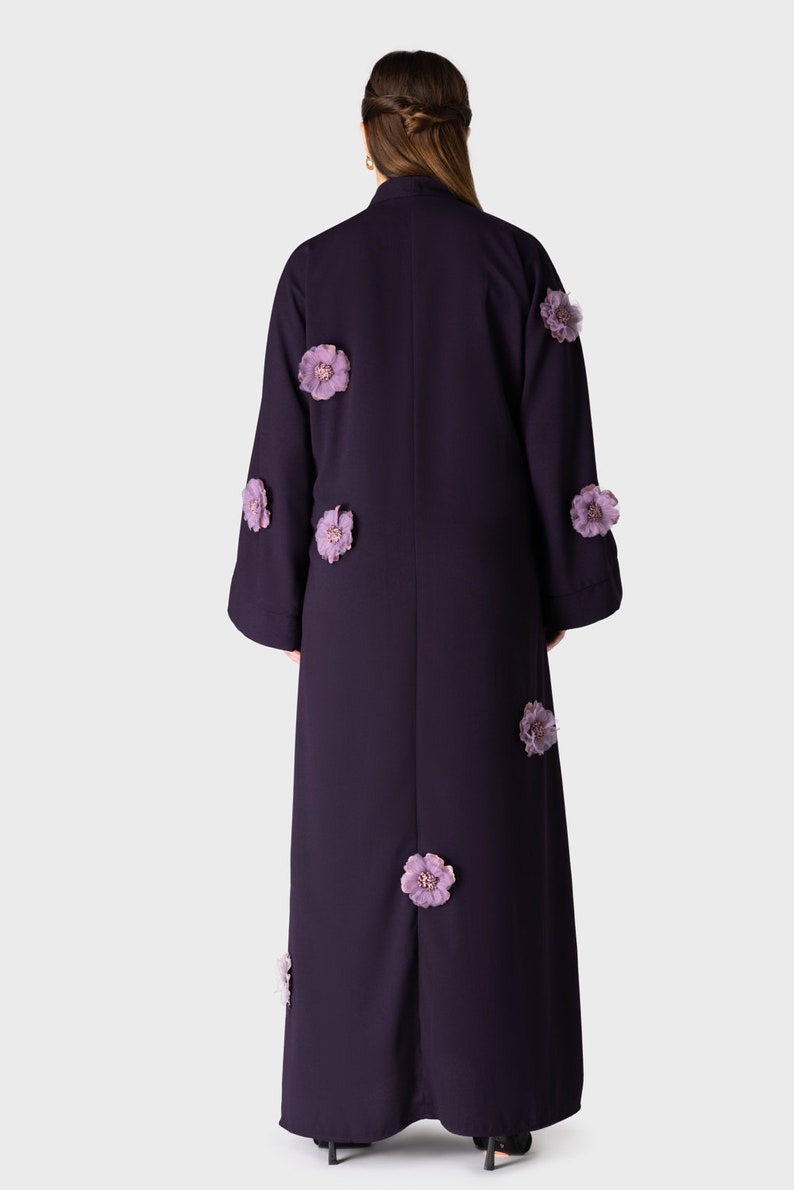 Embroidered Floral Sleeve Abaya in Plum