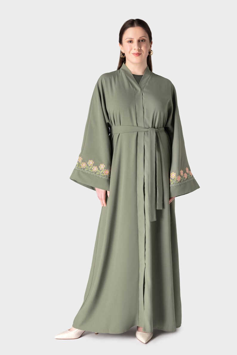 Embellished Sage Green Flow Sleeves Abaya