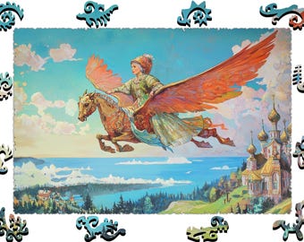 Wooden Jigsaw Puzzles For Adults - Flying Horse - (250-500 pieces) - Fairytale Puzzle for Kids - Fantasy Gifts - Horse Whimsy Shapes F58