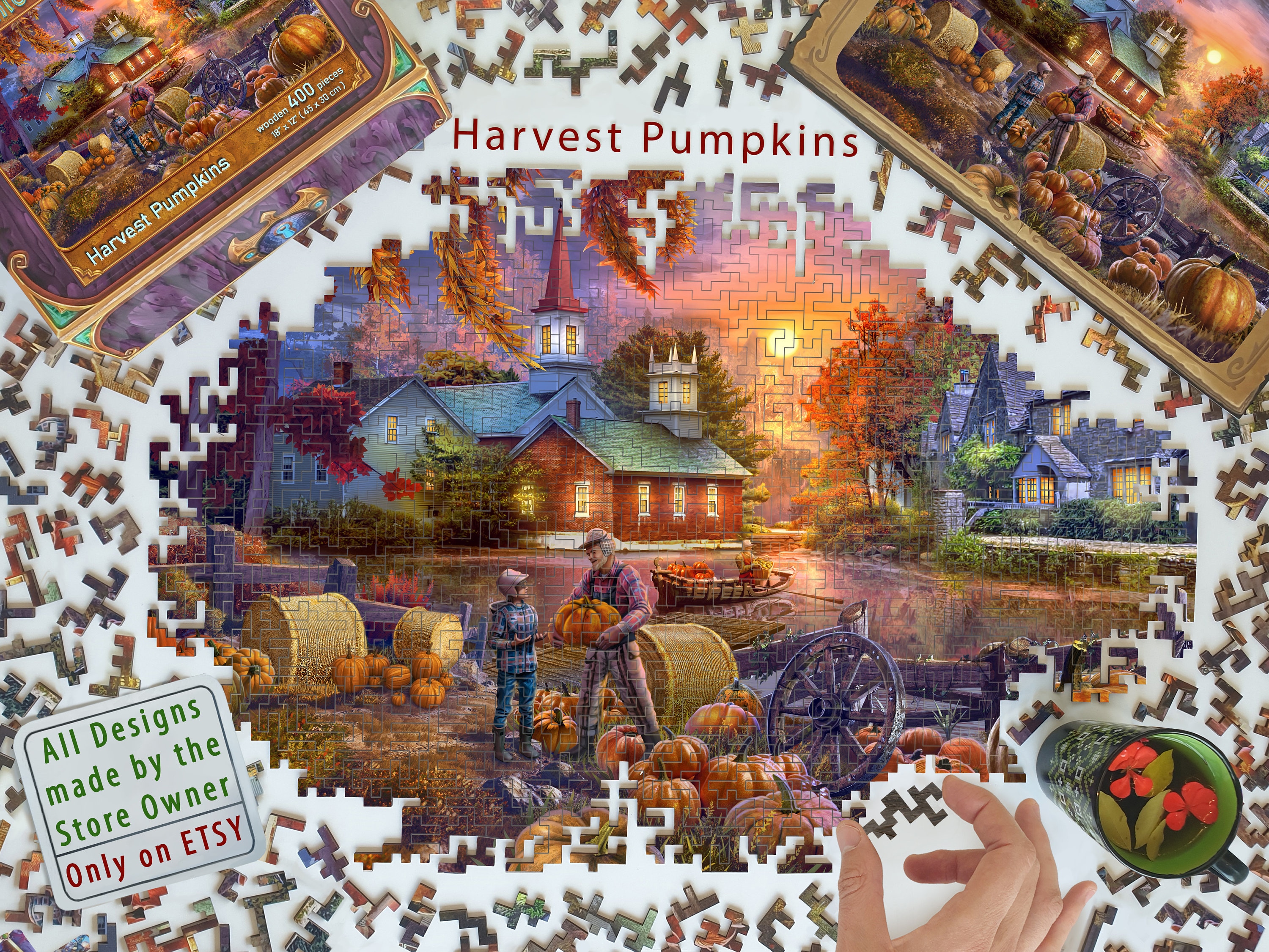 Wooden Jigsaw Puzzles for Adults - Harvest Pumpkins, Autumn Holiday ...