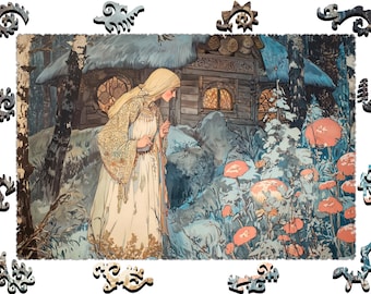 Wooden Jigsaw Puzzles For Adults - Poppies under the Moon - (250-500 pieces) - Fairytale Puzzle for Kids-Fantasy Gifts-Hard Whimsy Shapes F2
