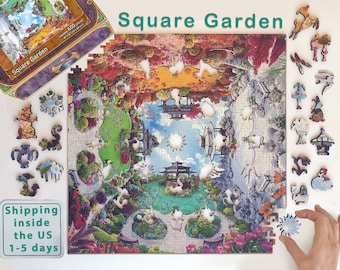 Wooden Jigsaw Puzzles For Adults and Kids - Square Garden, Nature Puzzle, Autumn, Spring, Winter, Summer (200-400 Piece) - #030