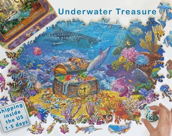 Wooden Jigsaw Puzzles For Adults - Underwater Pirate Treasure in Ocean  (200-400 Piece Wooden Jigsaw Puzzle) - Ukraine Sellers - #024