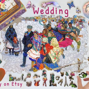 Wedding in the Village -Wooden Jigsaw Puzzles For Adults -by Tetyana Yablonska (400-200 Piece Wooden Jigsaw Puzzle) - Ukrainian Seller -FA10