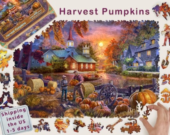 Wooden Jigsaw Puzzles For Adults - Harvest Pumpkins (200-400 Piece Wooden Jigsaw Puzzle) - Country - Autumn Holiday Thanksgiving Day - #027