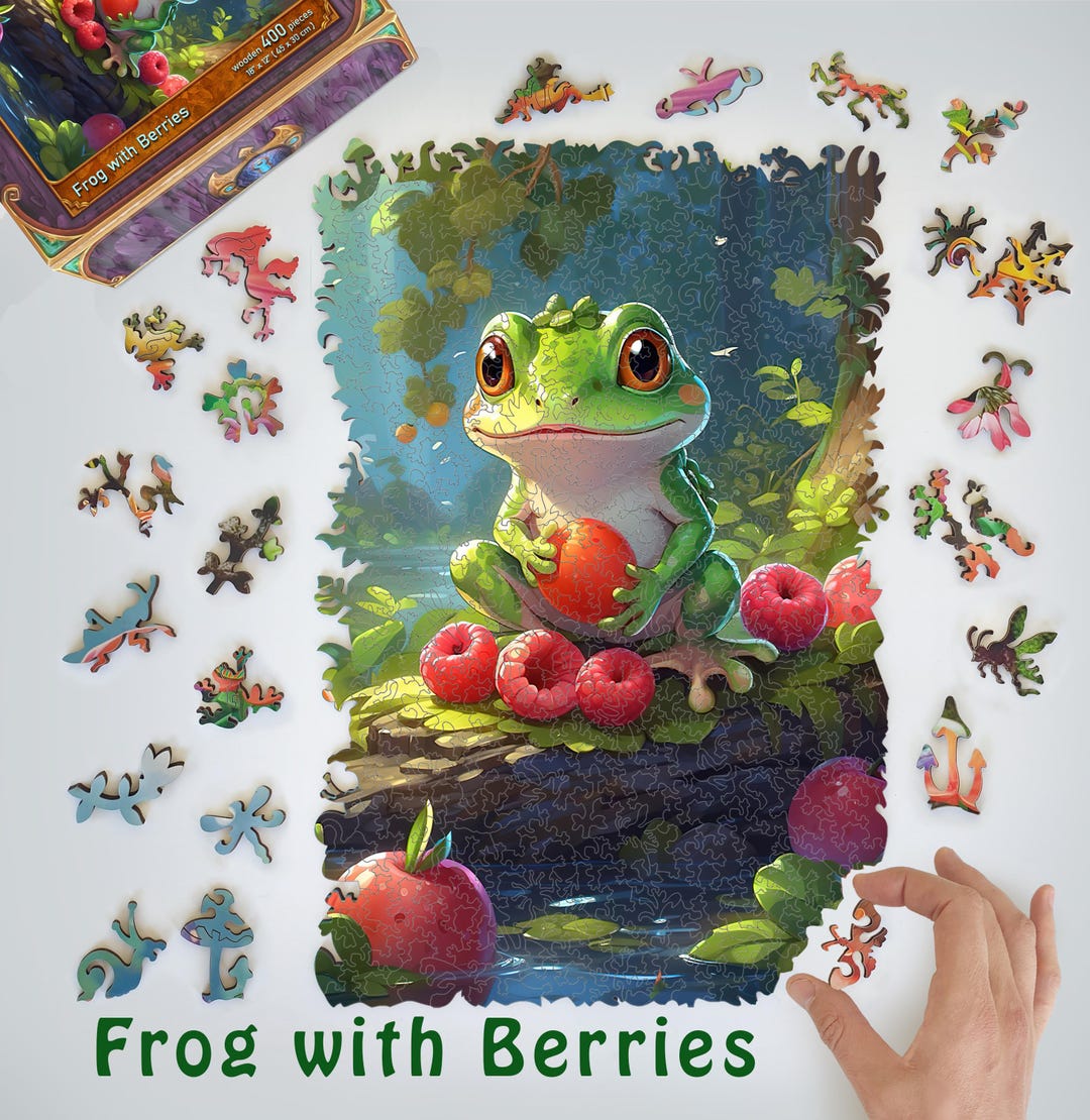 Wooden Jigsaw Puzzles for Adults - Cute Frog With Berries (200-400 ...