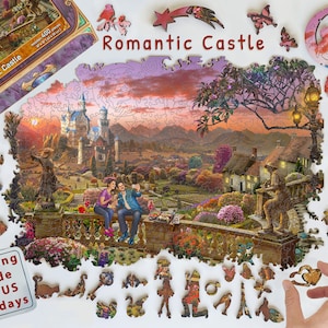 Wooden Jigsaw Puzzles For Adults - Romantic Love Castle at Sunset (400 Piece Wooden Jigsaw Puzzle) -Gifts for Valentines Day - #011