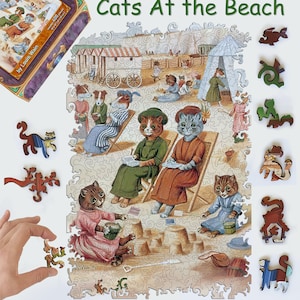 Wooden Jigsaw Puzzles For Adults and Kids - Cats At the Beach, Animal - Summer Puzzle - Gifts for Children -  Ukraine Sellers - FA53
