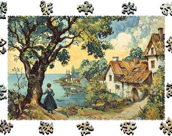 Wooden Jigsaw Puzzles For Adults - Twilight under a Linden tree -(250-500 pieces) - Fairytale Puzzle for Kids-Fantasy Gifts-Whimsy Shapes F8