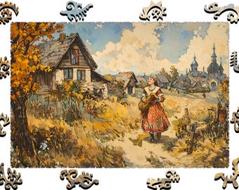 Wooden Jigsaw Puzzles For Adults - Autumn in the Countryside - (250-500 pieces) - Fairytale Puzzle for Kids-Fantasy Gifts-Whimsy Shapes F26