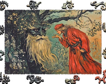 Wooden Jigsaw Puzzles For Adults - Fantasy Art - (250-500 pieces) - Fairytale Puzzle for Kids-Fantasy Gifts - Hard Whimsy Shapes F45