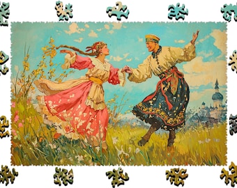 Wooden Jigsaw Puzzles For Adults - Dance of the Golden Fields - (250-500 pieces) - Fairytale Puzzle for Kids-Fantasy Gifts-Whimsy Shapes F43
