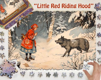 Christmas Wooden Jigsaw Puzzles for Adults - Little Red Riding Hood 400pc - Gifts for Parents and Friends - Whimsy shapes -Family Board Game