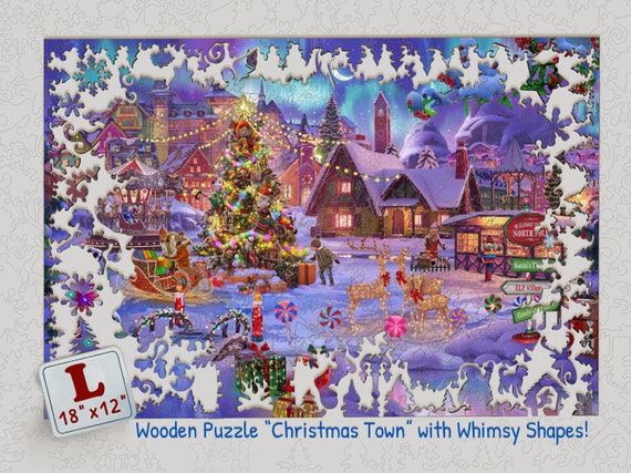 Christmas Wooden Jigsaw Puzzles for Adults - Christmas Town (400 piece) - Gifts for Mom, Family Gift, Game for Family - JPuzzle Fun - #035