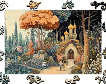 Wooden Jigsaw Puzzles For Adults-Travelling into Wonderland-(250-500 pieces)- Fairytale Puzzle for Kids-Fantasy Gifts-Hard Whimsy Shapes F13