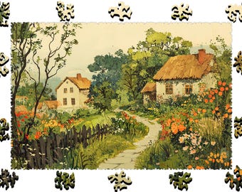 Wooden Jigsaw Puzzles For Adults - Tranqil Village Scene - (250-500 pieces) - Fairytale Puzzle for Kids-Fantasy Gifts-Whimsy Shapes F44