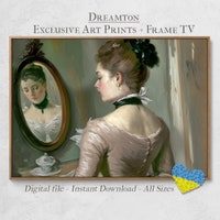 ציור ויקטוריאני, טלוויזיה מסגרת סמסונג | אשת דיוקן וינטג 'עם מראה | אופנה להדפסה #035