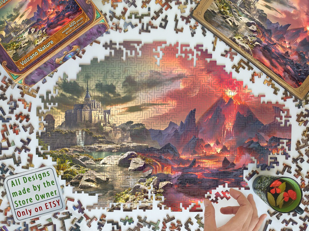 大人と子供向けの木製ジグソーパズル - 火山自然 (200-400 ピースの