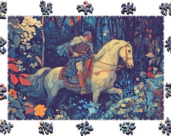 Wooden Jigsaw Puzzles For Adults - The White Horse of Legends - (250-500 pieces) - Fairytale Puzzle for Kids-Fantasy Gifts-Whimsy Shapes F10