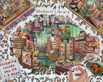 Wooden Jigsaw Puzzles For Adults - Modern Library, Abstract Book Interior (200-400 Piece Wooden Jigsaw Puzzle) - Gifts for Smart - #020
