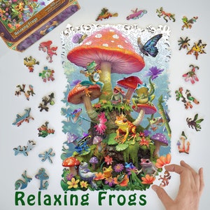 Wooden Jigsaw Puzzles For Adults - Relaxing Frogs (400-200 Piece Wooden Jigsaw Puzzle) - Ukrainian Seller