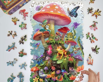 Wooden Jigsaw Puzzles For Adults - Relaxing Frogs (400-200 Piece Wooden Jigsaw Puzzle) - Ukrainian Seller