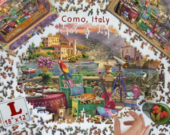 Dreamton Canvas Holzpuzzle - Como, Italien - 400 Teile - Großartiges Denkspiel, Einzigartiges Puzzle, Weihnachtsgeschenke, Geschenk für Ihn, #031