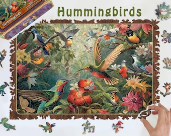 Wooden Jigsaw Puzzles For Adults - Hummingbirds (250-500 pieces) - Nature Puzzle for Kids - Gifts for Women, wedding - Board Game #56