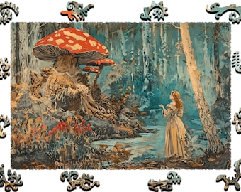 Wooden Jigsaw Puzzles For Adults - Magic Fly Mushroom - (250-500 pieces) - Fairytale Puzzle for Kids - Fantasy Gifts -Hard Whimsy Shapes F59
