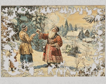 Christmas Wooden Jigsaw Puzzles for Adults - Carpathian Holy Night 400pc - Gifts for Parents and Friends - Whimsy shapes - Family Board Game