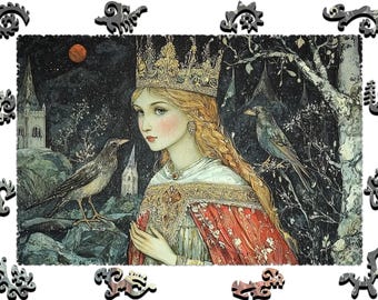 Wooden Jigsaw Puzzles For Adults - Anna Yaroslavna - (250-500 pieces) - Fairytale Puzzle for Kids-Fantasy Gifts - Hard Whimsy Shapes F28