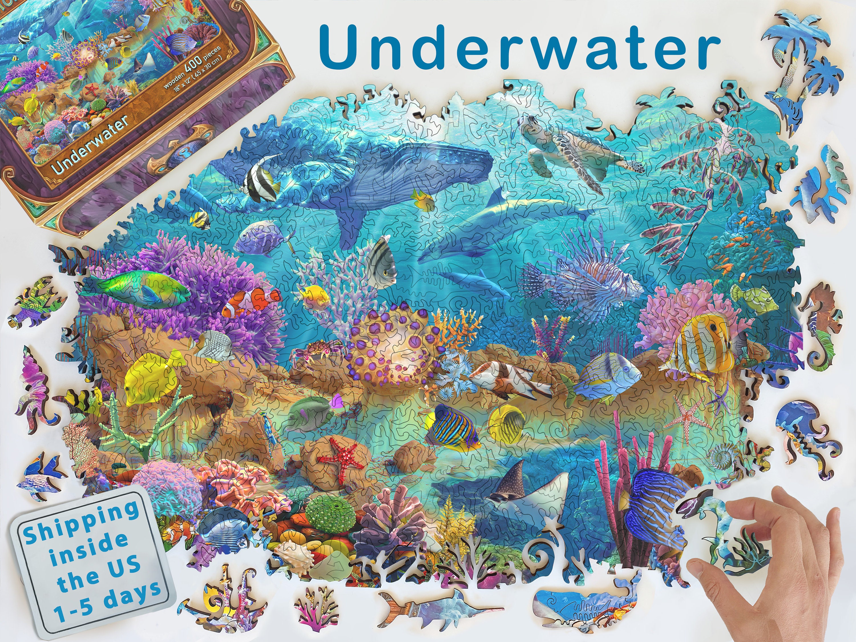 大人向け木製ジグソーパズル - 水中世界、魚パズル (400 ピース 