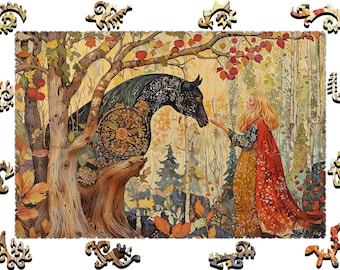 Wooden Jigsaw Puzzles For Adults - Forest Encounter - (250-500 pieces) - Fairytale Puzzle for Kids - Fantasy Gifts - Hard Whimsy Shapes F14