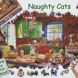 Wooden Jigsaw Puzzles For Adults and Kids - Naughty Cats in the Kitchen, Animal (400 Piece Wooden Jigsaw Puzzle) -Ukraine Sellers - #006