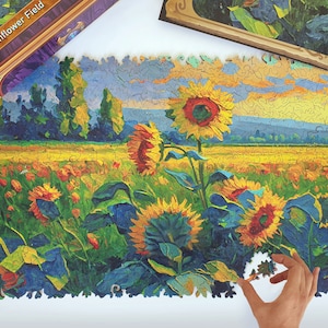 Wooden Jigsaw Puzzles For Adults - Sunflowers Field (400-200 Piece Wooden Jigsaw Puzzle) - Ukrainian Seller