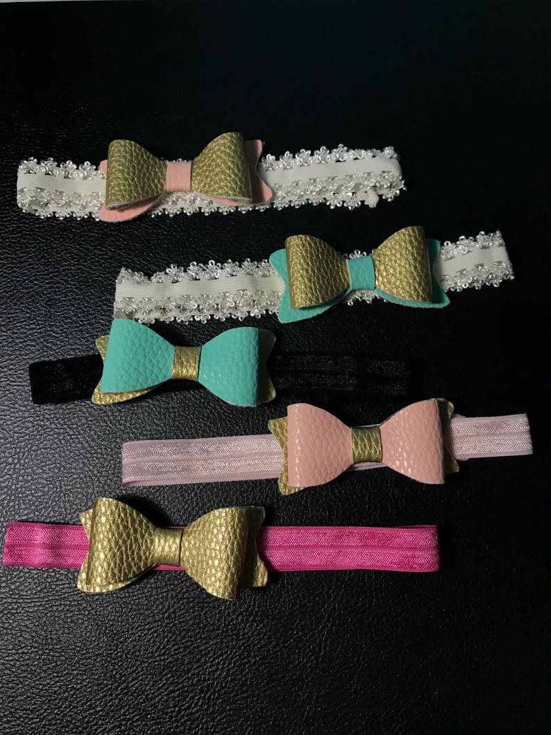 2.5 inch Faux Leather Bow on Elastic Headband
