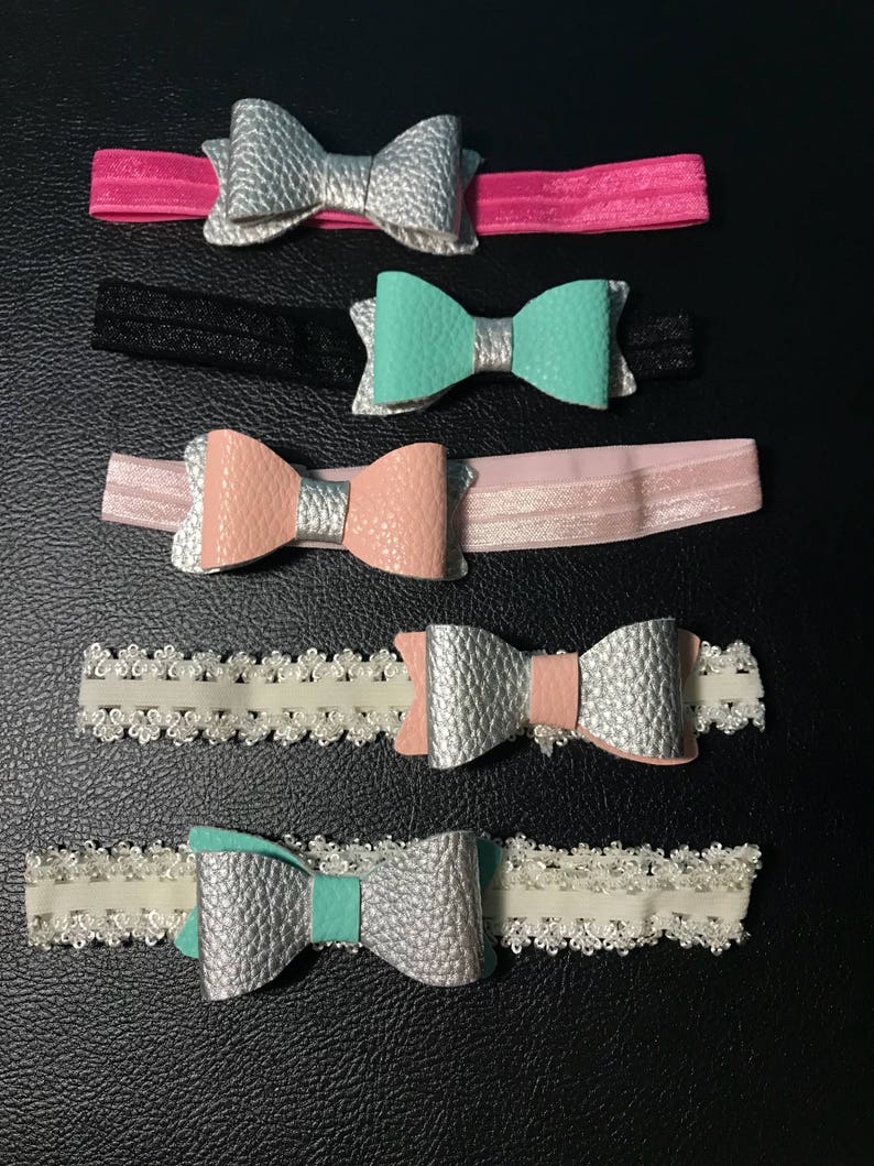 2.5 inch Faux Leather Bow on Elastic Headband