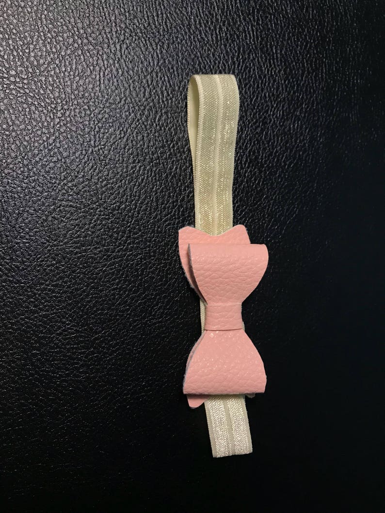 2.5 inch Faux Leather Bow on Elastic Headband