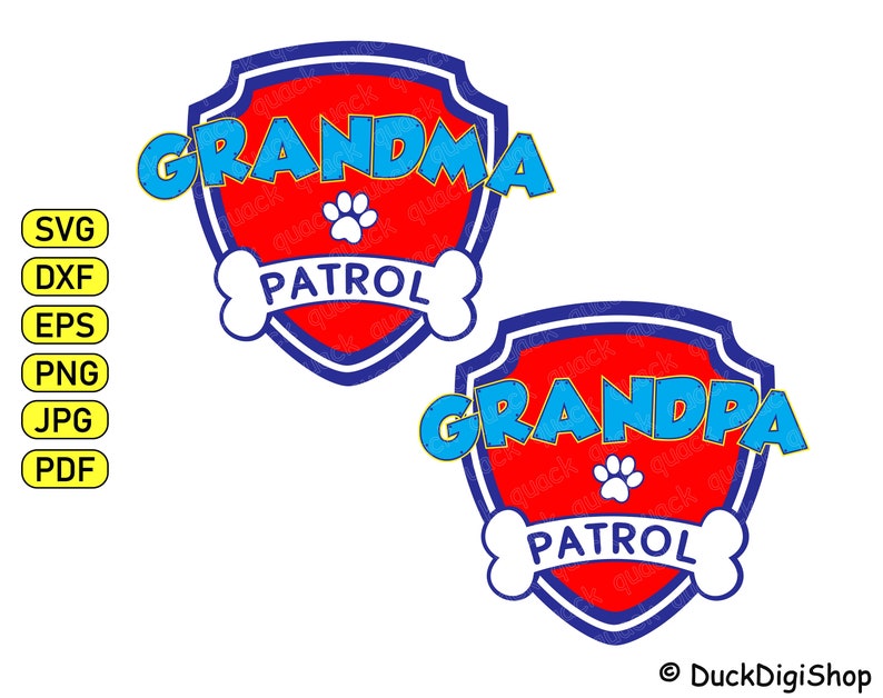 Grandma Patrol Grandpa Patrol Iron on Transfers Paw Party Logo Etsy