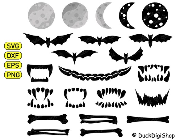 Download Moon Svg Bat Svg Vampire Fangs Halloween Svg Clipart Etsy