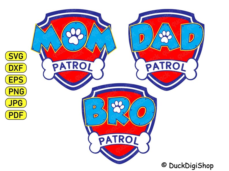 Download Mom Patrol Dad Patrol Bro Patrol iron on transfers Paw ...