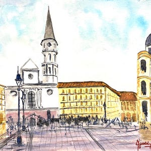 Arte murale Piazza storica | Arte murale storica | Stampa artistica quadrata | Arredamento per la casa | Arredamento d'arte vintage | Regalo d'arte