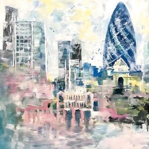 Downloadable modern urban art | Digital painting of cities and acrylic buildings | Office or home decor