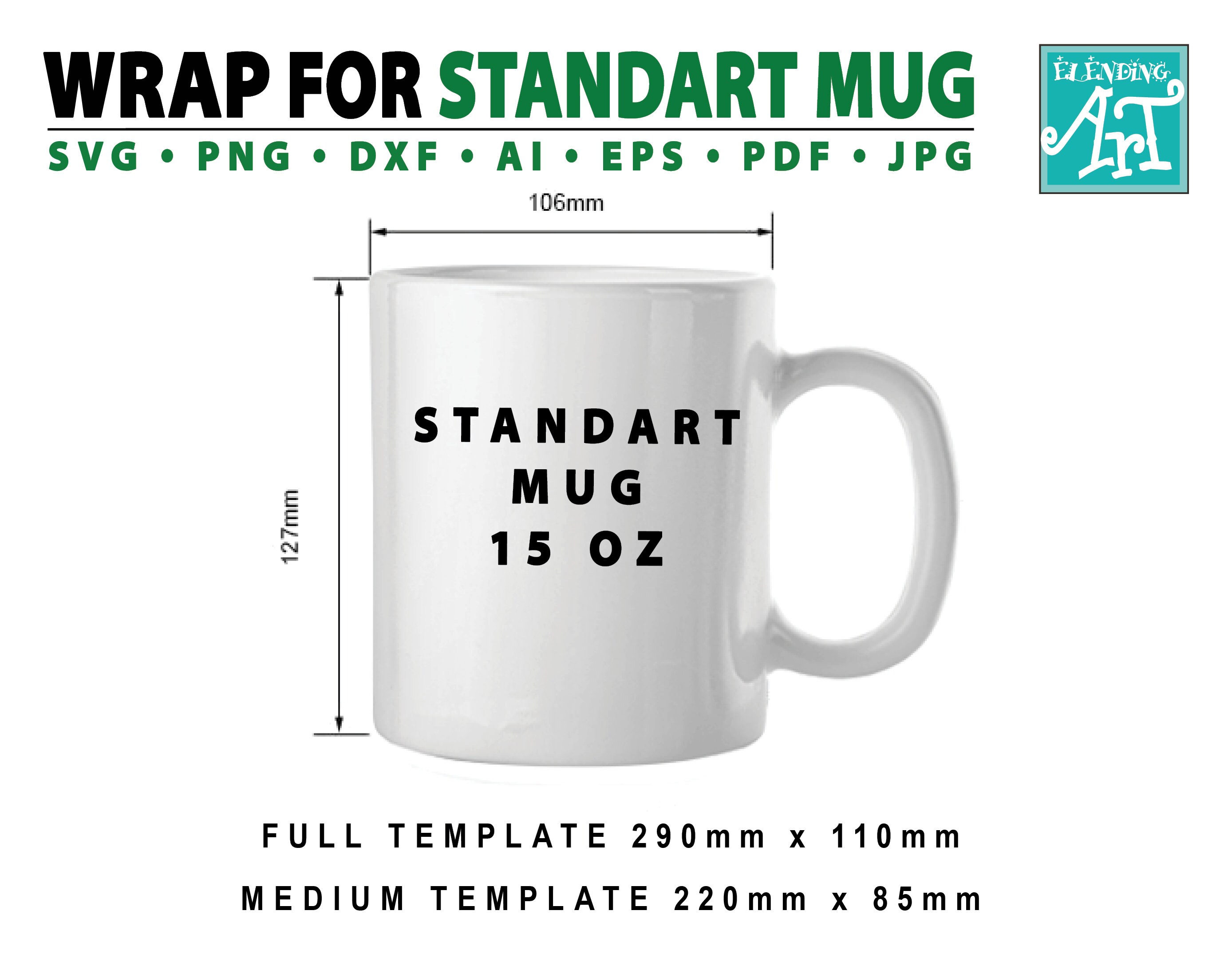 Full Wrap For 15 Oz Mug Template Standart Ceramic Coffee Mug Etsy
